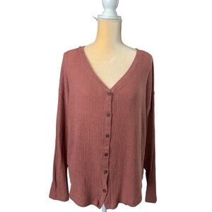 SO Women's Button Down Dusty Rose Long Sleeve Top